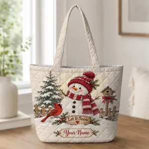 Snowman And Cardinal Winter Scene For Cozy Christmas Gifting And Holiday Market Days Quilted Tote Bag