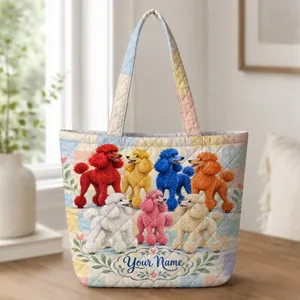 Colorful Rainbow Poodle Dogs for Cheerful Everyday Adventures and Pet-Loving Women Quilted Tote Bag