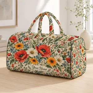 Watercolor Wildflower Blooms for Coastal Getaways and Sunny Weekend Travel Adventures Quilted Weekend Bag