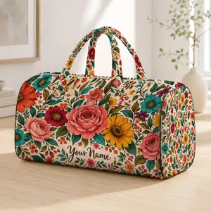 Bohemian Wildflower Garden for Sunny Beach Days, Travel, and Weekend Getaways Quilted Weekend Bag
