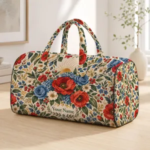 Vintage Red And Blue Garden Florals For Relaxed Weekend Getaways And Resort Travel Quilted Weekend Bag