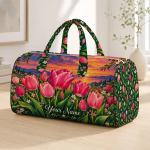Pink Tulip Blooms and Sunset Hues for Spring Getaways and Garden Escapes Travel Quilted Weekend Bag