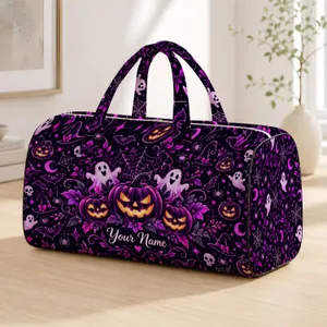 Neon Halloween Ghosts, Pumpkins And Spiderwebs For Spooky Seasonal Getaways And Parties Quilted Weekend Bag