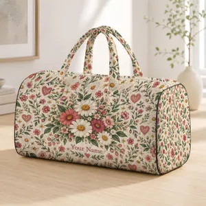 Blush Hearts and Daisy Botanicals for Beach Days, Summer Travel, and Coastal Getaways Quilted Weekend Bag