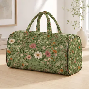 Sage Green Wildflower Meadow for Bohemian Travel and Relaxed Weekend Getaways Quilted Weekend Bag