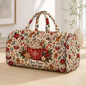 Cocoa Mugs and Peppermint Florals for Cozy Holiday Getaways and Resort Escapes Quilted Weekend Bag
