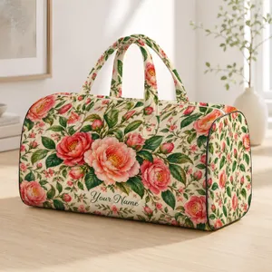 Blush Camellias and Green Vines for Sunny Coastal Getaways and Garden Escapes Quilted Weekend Bag