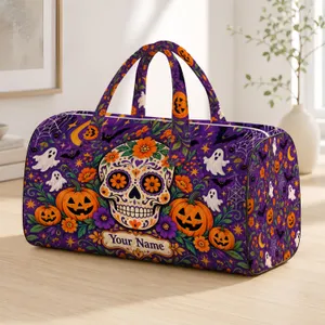 Halloween Skull, Pumpkin and Floral Motifs for Spooky Autumn Getaways for Her Quilted Weekend Bag
