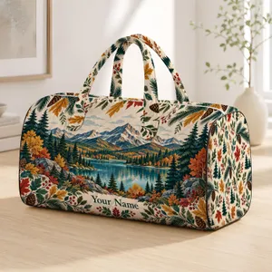 Autumn Woodland Pine Forest Scenery for Cozy Road Trips, Camping and Nature Escapes Quilted Weekend Bag