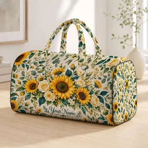 Sunflowers and Cream Roses for Beach Getaways, Summer Holidays and Bohemian Travel Style Quilted Weekend Bag