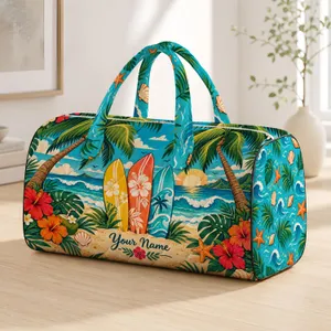 Tropical Surfboards and Palm Trees for Sunny Beach Getaways and Coastal Vacation Travel Quilted Weekend Bag