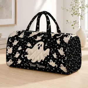 Ivory Halloween Ghosts and Stars for Spooky Seasonal Getaways and Fall Adventures Quilted Weekend Bag