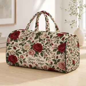 Vintage Red Rose Florals for Romantic Getaways and Everyday Travel, Women and Men Quilted Weekend Bag