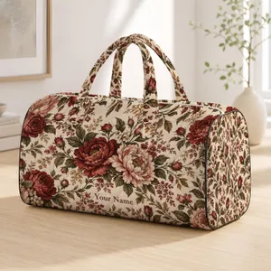 Vintage Burgundy Rose Botanicals for Spa Retreats, Yoga Days, and Weekend Getaways Quilted Weekend Bag
