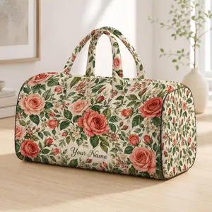 Coral Rose and Sage Botanical Flowers for Beach Getaways and Relaxed Weekend Travel Quilted Weekend Bag