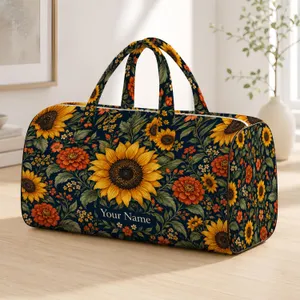 Sunflower and Rust Bloom Botanical Art for Bohemian Beach and Travel Getaways Quilted Weekend Bag
