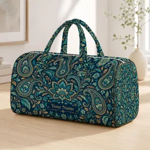 Teal Paisley and Floral Motifs for Beach Holidays and Weekend Getaways for All Quilted Weekend Bag