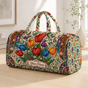 Colorful Tulip Garden with Bohemian Patchwork for Weekend Getaways and Beach Escapes Quilted Weekend Bag