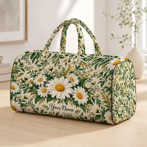 Ivory Daisy And Green Foliage For Relaxed Coastal Getaways And Weekend Travel Quilted Weekend Bag