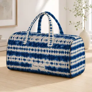 Navy Indigo Shibori Stripes for Coastal Getaways and Relaxed Summer Travel Lovers Quilted Weekend Bag