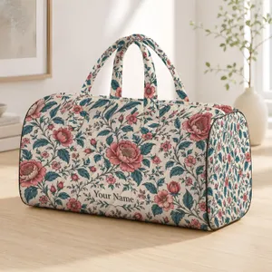Vintage Pink and Blue Floral Vines for Coastal Getaways and Relaxed Garden Escapes Quilted Weekend Bag
