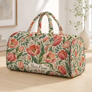 Watercolor Tulip Florals for Spring Getaways, Beach Days, and Relaxed Weekend Travel Quilted Weekend Bag