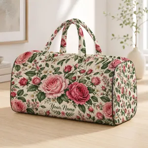 Romantic Rose Garden Florals for Weekend Getaways, Yoga Days and Relaxed Beach Escapes Quilted Weekend Bag
