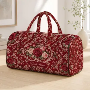 Burgundy Rose Medallions for Weekend Getaways and Garden-Inspired Travel Escapes Quilted Weekend Bag