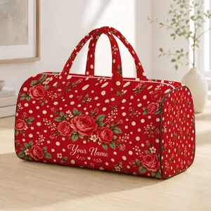 Cherry Red Polka Dots with Rose Accents for Romantic Travel and Relaxed Weekend Getaways Quilted Weekend Bag
