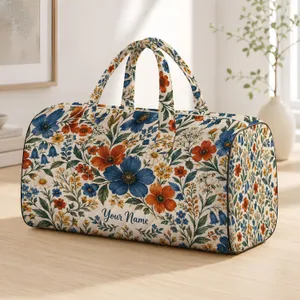 Blue And Rust Wildflowers for Weekend Getaways and Camping Trips for Women and Men Quilted Weekend Bag