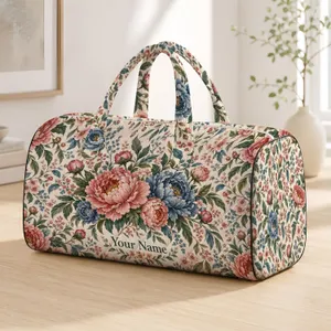 Vintage Peony and Blue Blossom Garden for Elegant Getaways and Everyday Travel Style Quilted Weekend Bag