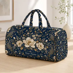 Navy and Gold Floral Paisley Motifs for Elegant Travel and Weekend Getaways for All Quilted Weekend Bag