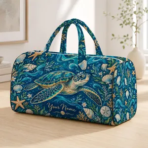 Sea Turtle and Coastal Shells for Sunny Beach Escapes and Relaxed Resort Travel Style Quilted Weekend Bag