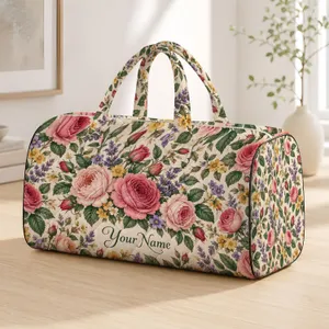 Vintage Rose Garden Florals for Romantic Weekend Getaways and Botanical Travel Style Quilted Weekend Bag