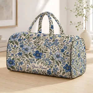 Blue Wildflower Botanicals for Weekend Escapes and Relaxed Outdoor Adventures Quilted Weekend Bag
