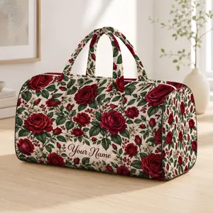 Burgundy Rose Blooms for Romantic Getaways and Everyday Travel for Women and Men Quilted Weekend Bag