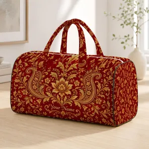 Burgundy Gold Paisley Floral Motifs for Elegant Travel, Vacations, and Weekend Getaways Quilted Weekend Bag