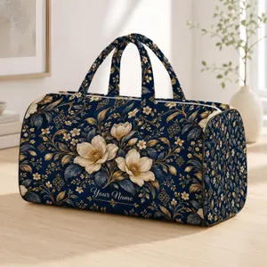 Navy And Gold Botanical Motifs For Coastal Getaways And Elegant Resort Escapes Quilted Weekend Bag