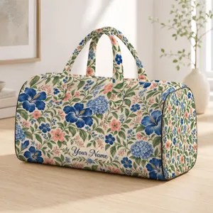 Blue And Coral Botanical Florals For Seaside Getaways And Summer Travel Quilted Weekend Bag