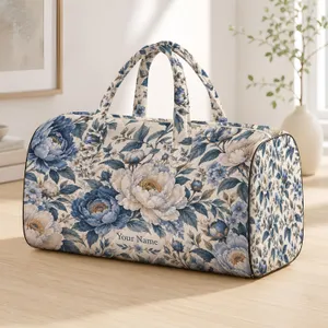 Blue Peony Blooms for Coastal Getaways and Sunny Beach Escapes for Women and Men Quilted Weekend Bag