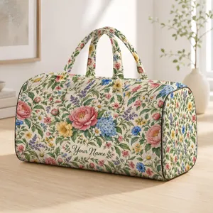 Watercolor Garden Flowers for Gym Travel, Yoga, and Weekend Getaways for Women and Men Quilted Weekend Bag