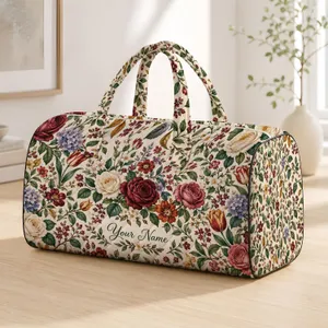 Vintage Botanical Roses and Tulips for Camping, Beach, and Weekend Travel Quilted Weekend Bag