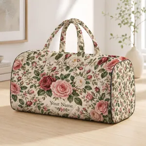 Vintage Rose Garden Florals for Romantic Getaways and Everyday Travel, Unisex Style Quilted Weekend Bag