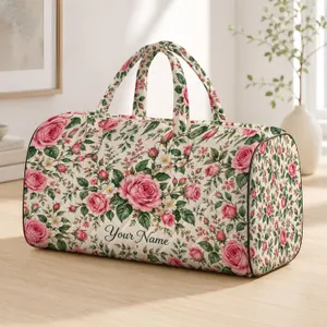 Pink Rose Garden Florals for Romantic Weekend Getaways, Picnics, and Outdoor Escapes Quilted Weekend Bag