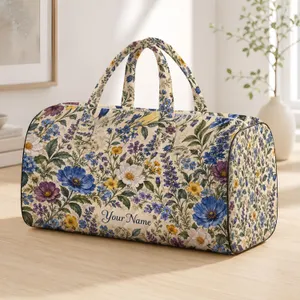 Blue Wildflower Vines for Sunny Beach Escapes and Relaxed Coastal Travel Adventures Quilted Weekend Bag