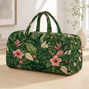 Sage and Blush Tropical Leaf Foliage for Sunny Beach Getaways and Weekend Escapes Quilted Weekend Bag