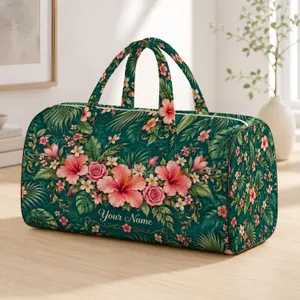 Tropical Rose And Hibiscus Florals For Beach Getaways And Relaxed Summer Travel Quilted Weekend Bag