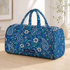 Blue Paisley and Botanical Flourishes for Scenic Getaways and Everyday Travel for All Quilted Weekend Bag
