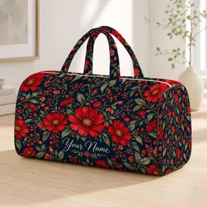 Red Wildflower Vines for Weekend Getaways, Camping Trips and Relaxed Outdoor Escapes Quilted Weekend Bag