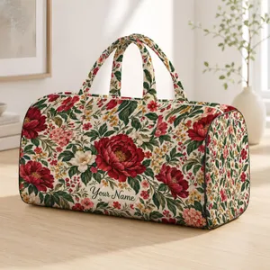 Crimson Garden Blooms for Weekend Travel and Yoga Getaways, Floral Lover Gift Quilted Weekend Bag